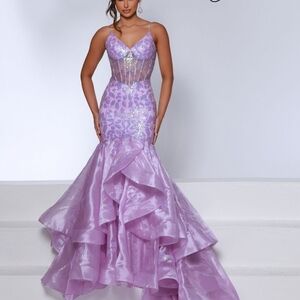 Johnathan Kayne Lavender Ruffled Prom Dress